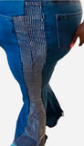 Plus Size Denim Rhinestone Flare Bottom Jeans