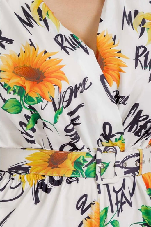 White Floral Graphic Print Plus Jumpsuit