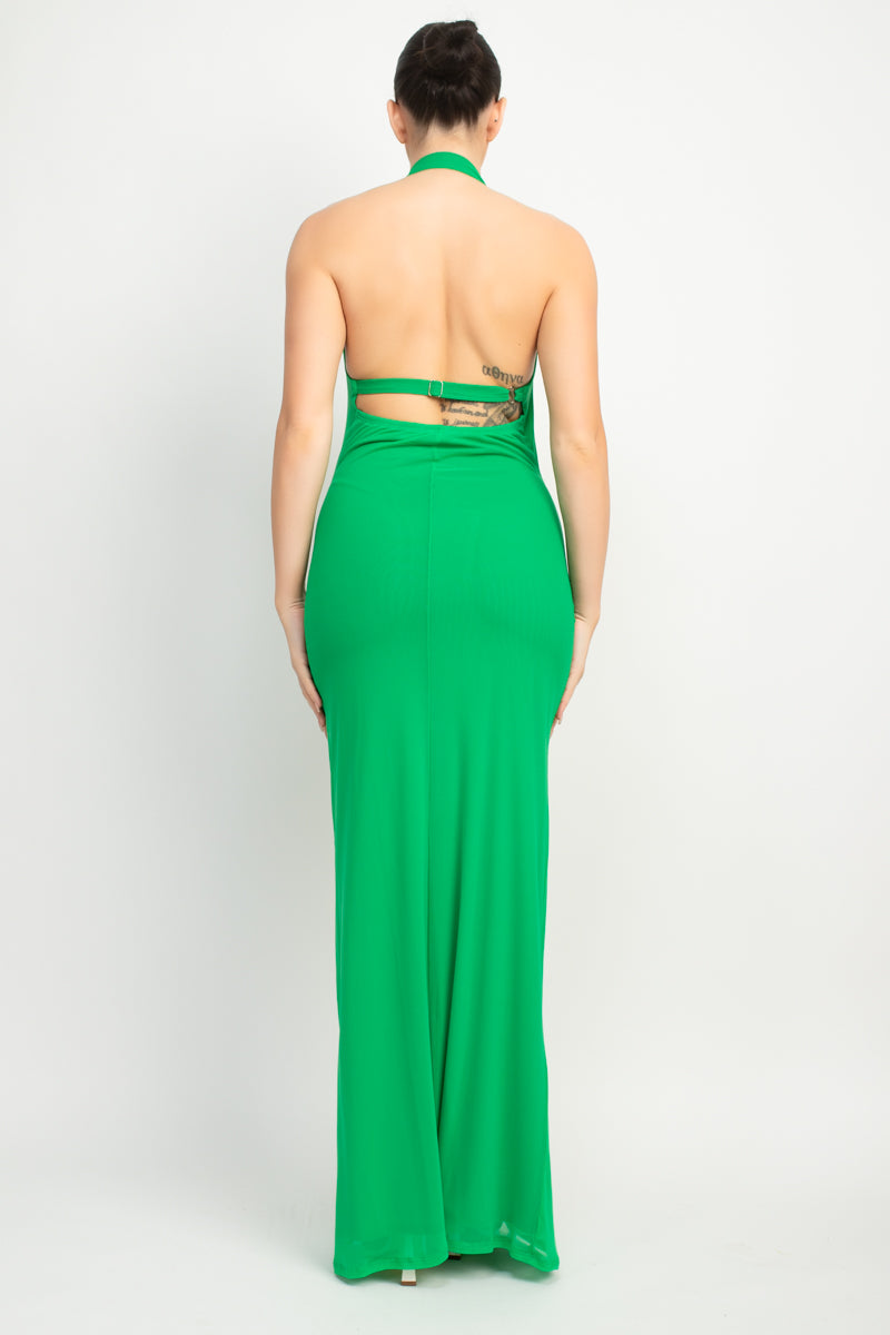 Green Mesh Halter Maxi
