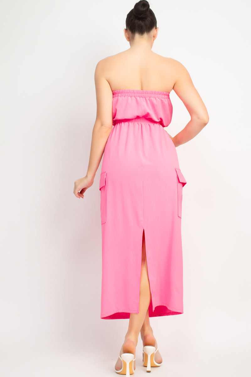 Hot Pink Strapless Cargo Maxi