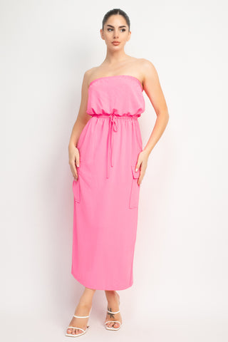Hot Pink Strapless Cargo Maxi