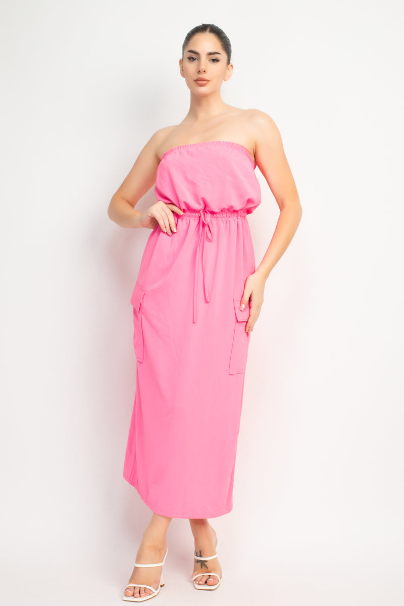 Hot Pink Strapless Cargo Maxi