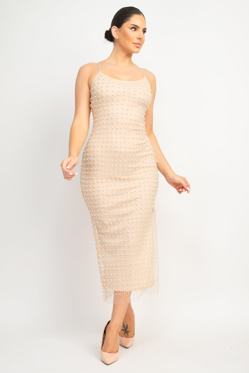 Nude Pearl Midi Dress