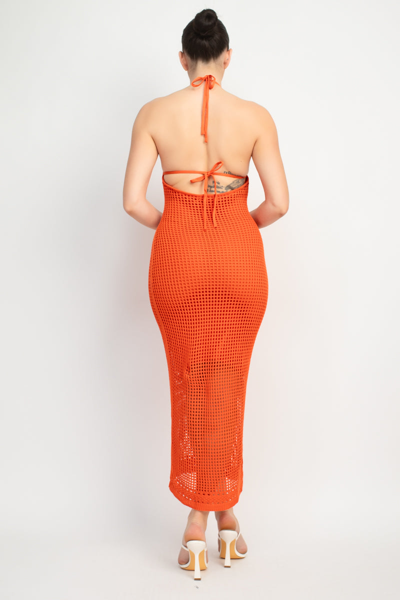 Orange Crochet Maxi Dress With Lining