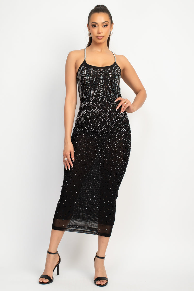 Black Rhinestone Midi Dress
