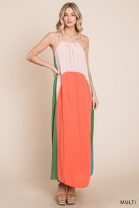 Peach & Coral Color Block Maxi Dress- Regular & Plus
