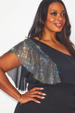 Black One Shoulder Rhinestone Dress - Plus