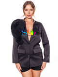 Black Blazer With Flower Detail