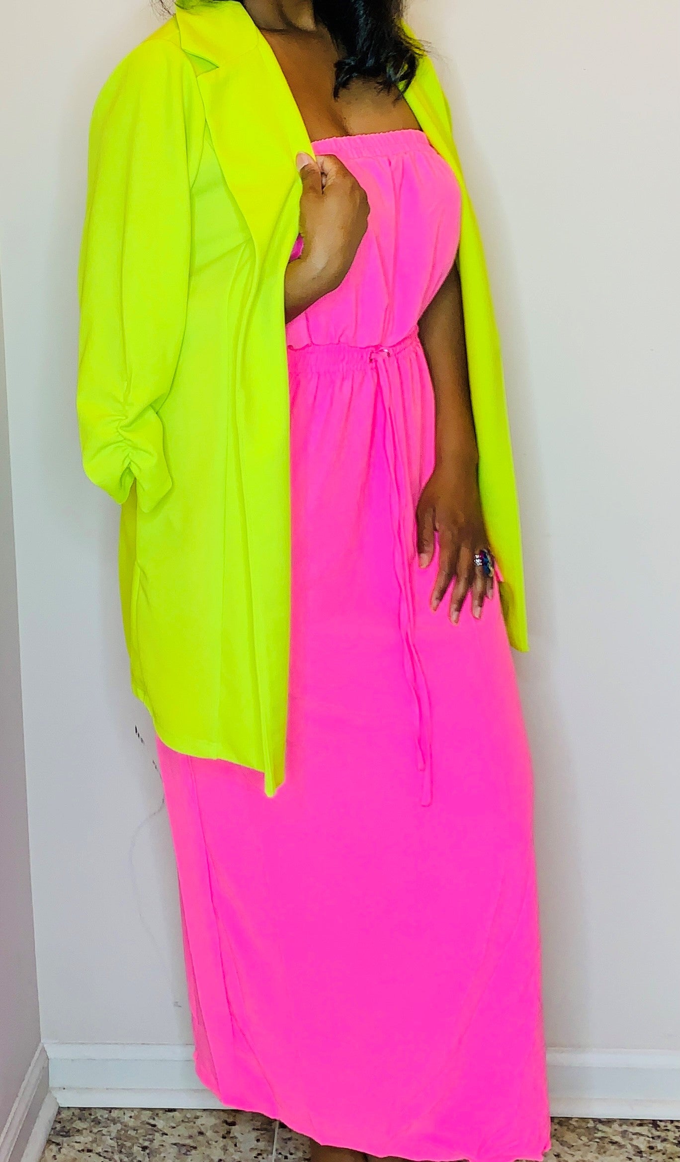 Hot Pink Strapless Cargo Maxi