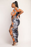 Gray & Orange Tie Dye Hoodie Dress - Plus