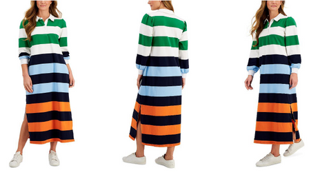Multi-Colored Nautical Stripe Maxi Dress With Collar