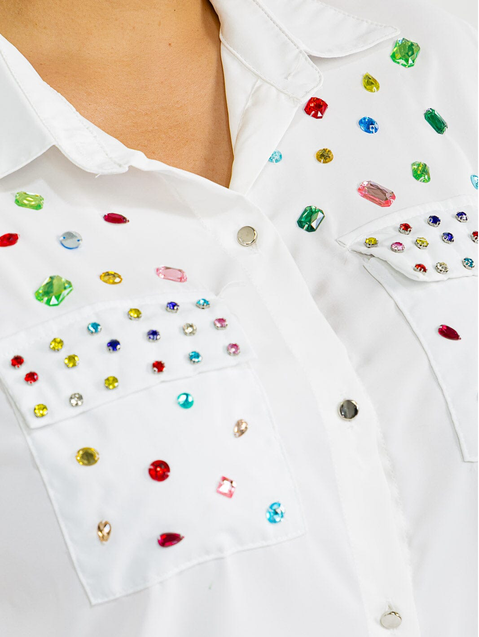 White Multi-Colored Rhinestone Shirt - Plus