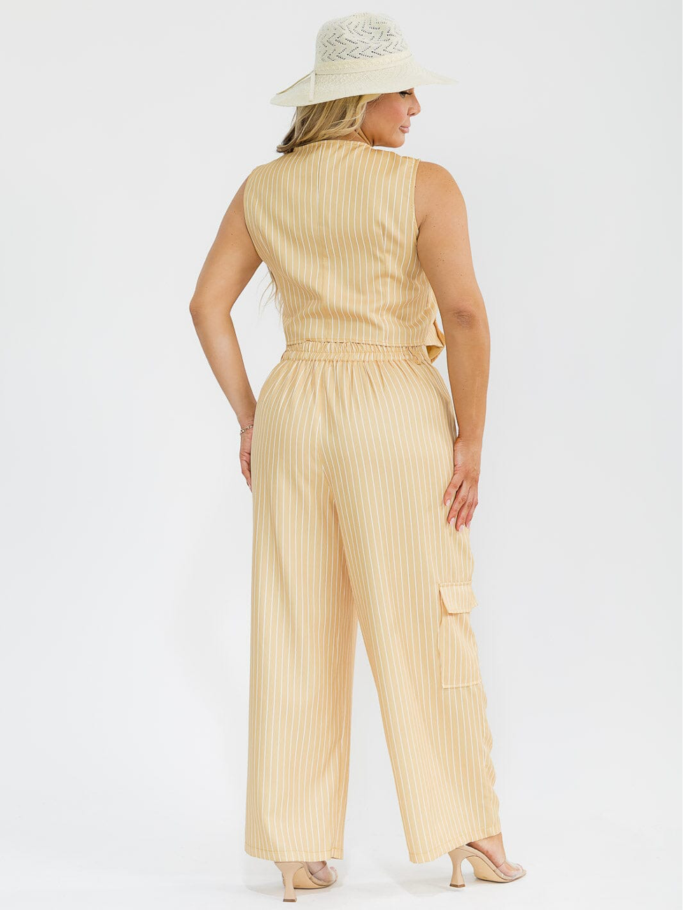 Yellow Pinstripe Pants Set - Plus