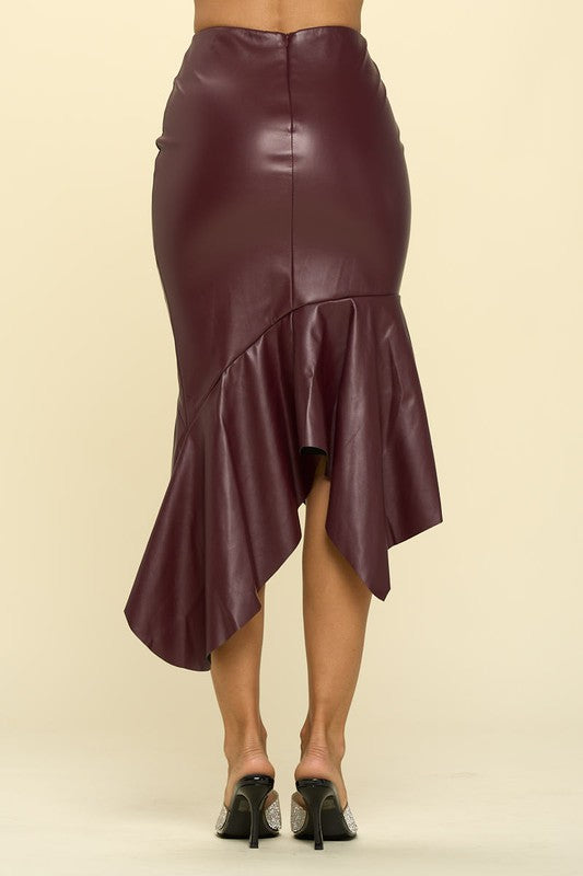 Burgundy Faux Leather Mermaid Skirt
