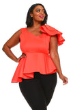Coral Plus Peplum Top & Black Skirt Set - Plus