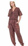 Rust Brown Mineral Wash Harem Jumpsuit