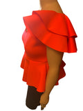 Coral Plus Peplum Top & Black Skirt Set - Plus
